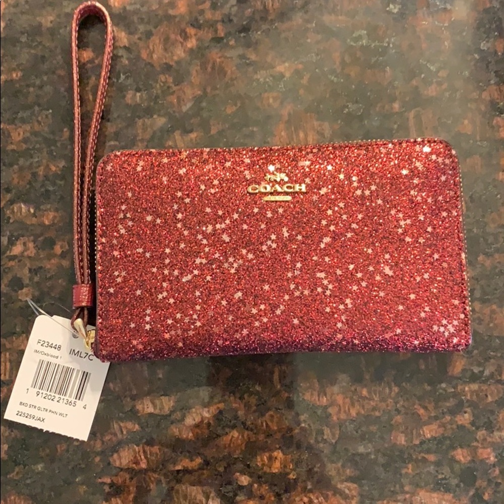 Coach red glitter wristlet